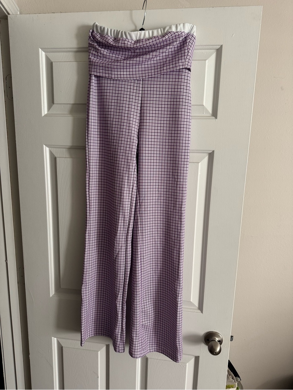 SHEIN Lilac Check Wide-Leg Lounge Pants & Top